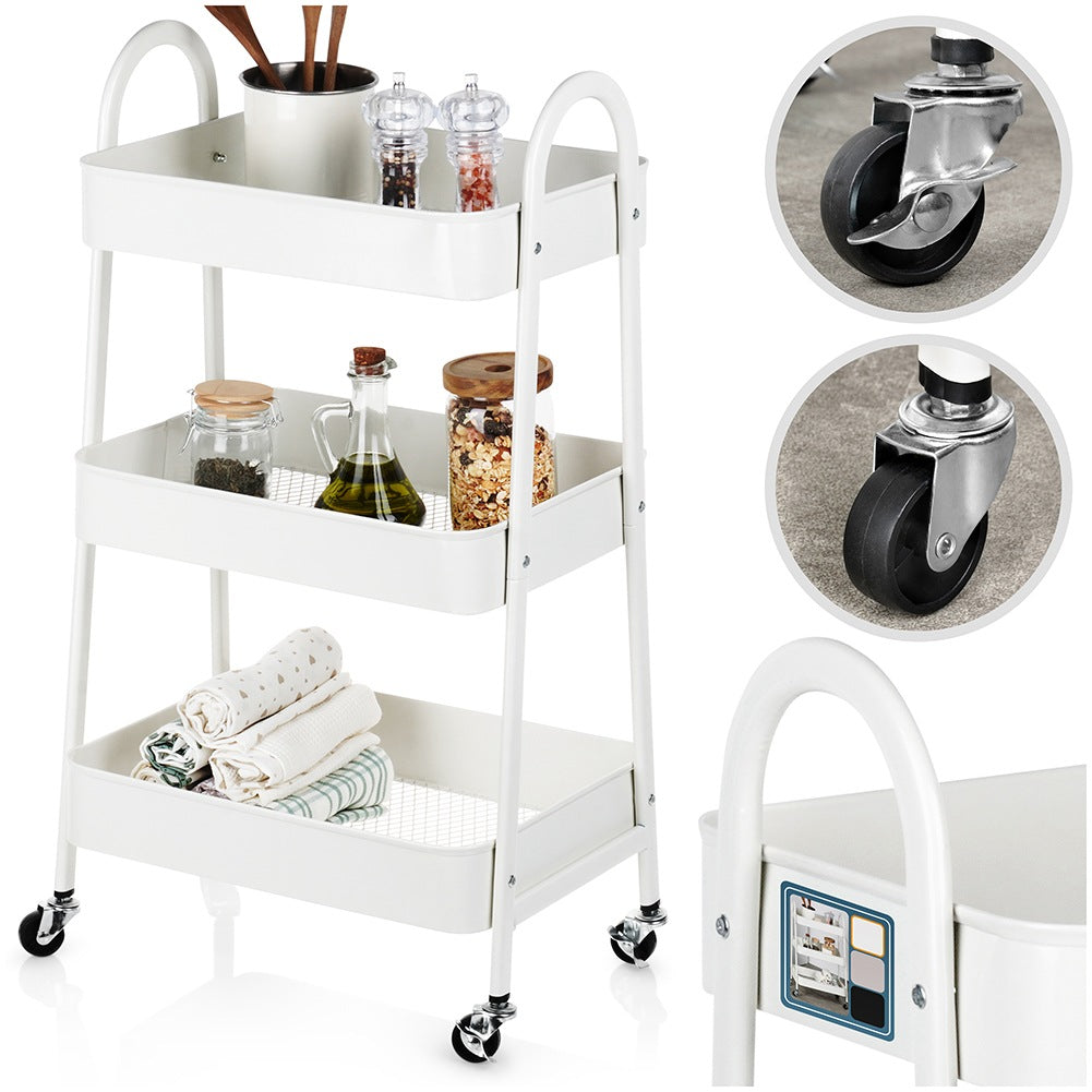 Shelf on wheels, metal, white, 3-level, 44x31.5x78.5 cm