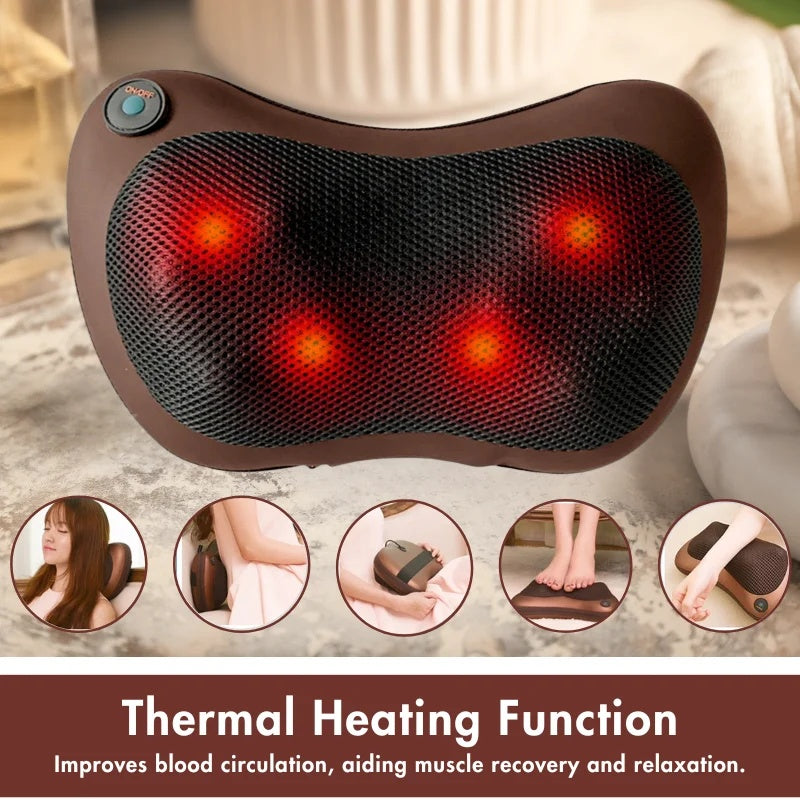 Shiatsu Massage Pillow, Dual Heat Therapy, 4 Nodes, Brown