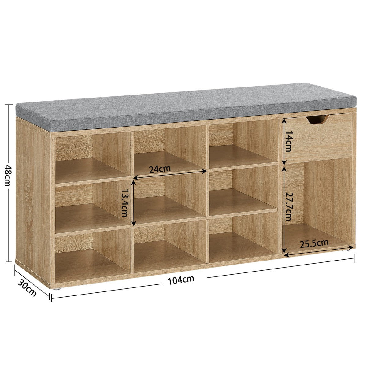 Shoe Cabinet with Seat, 10 Shelves, Sonoma Finish