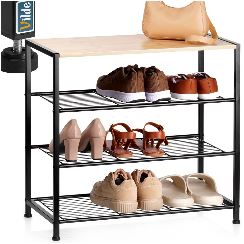 Shoe Rack Black Metal 4-Tier with Shelf 60x30x57 cm