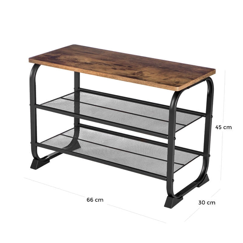 Shoe Rack with Seat, Industrial Style, 2 Shelves