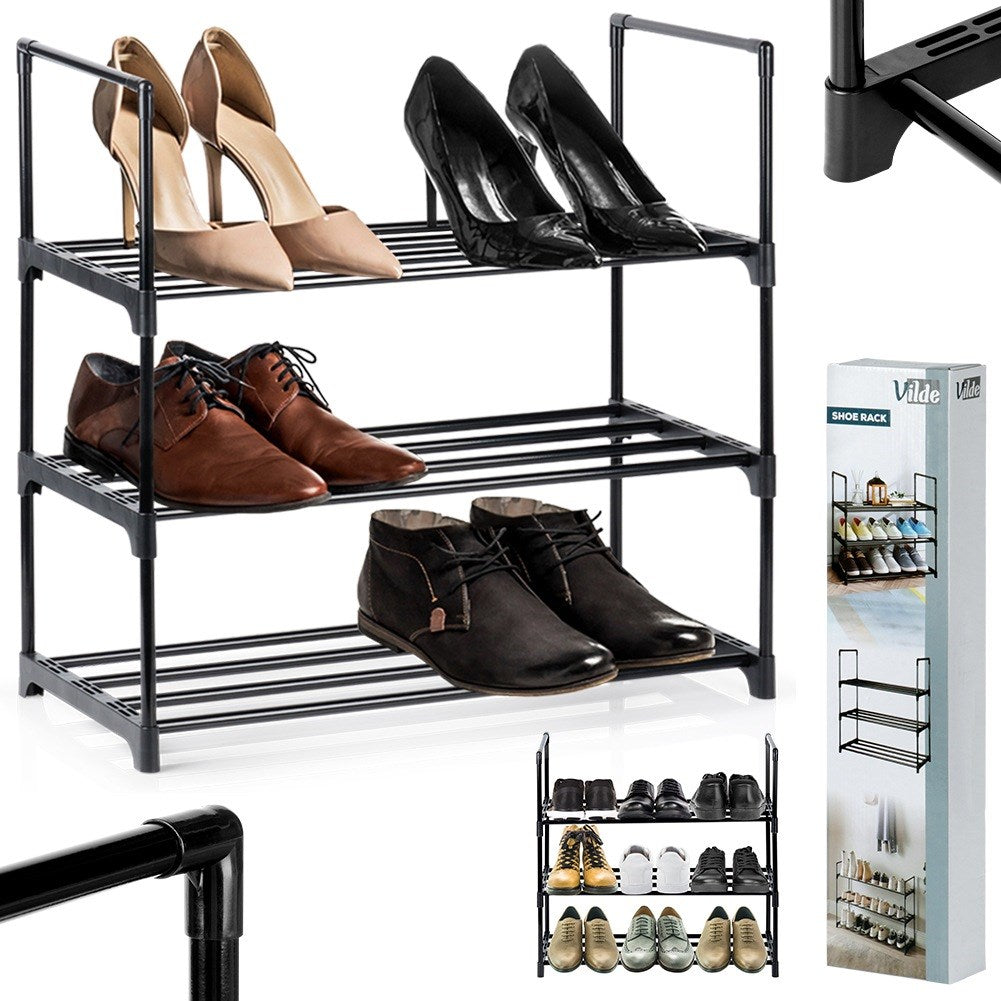 Shoe rack metal black 3-level 57x28x55 cm