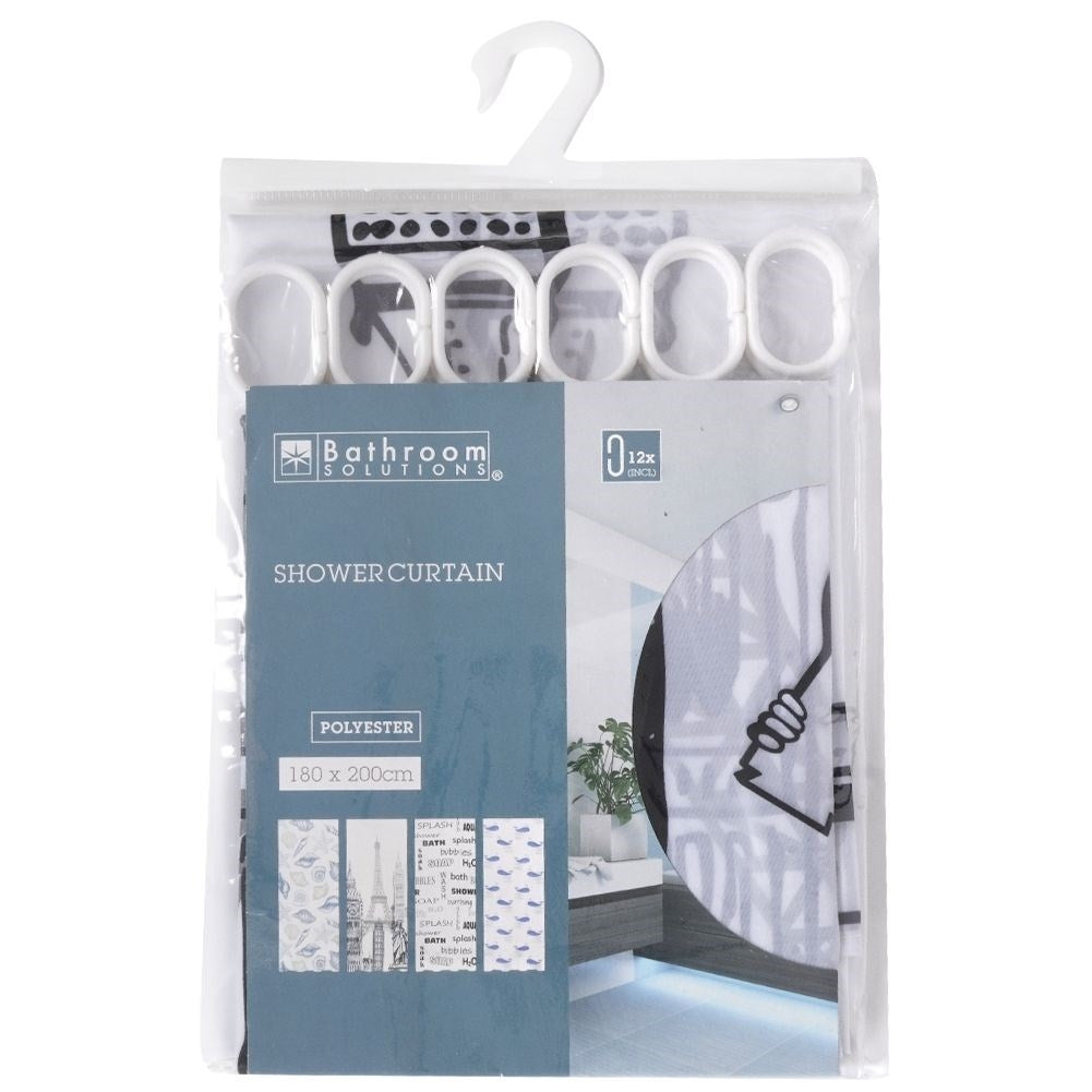 Shower curtain with durable material and 12 hooks