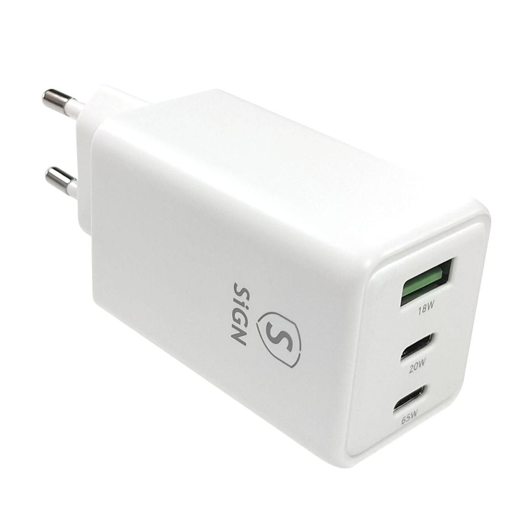 SiGN Fast Charger 2x USB-C / 1x USB-A 65W PD – White