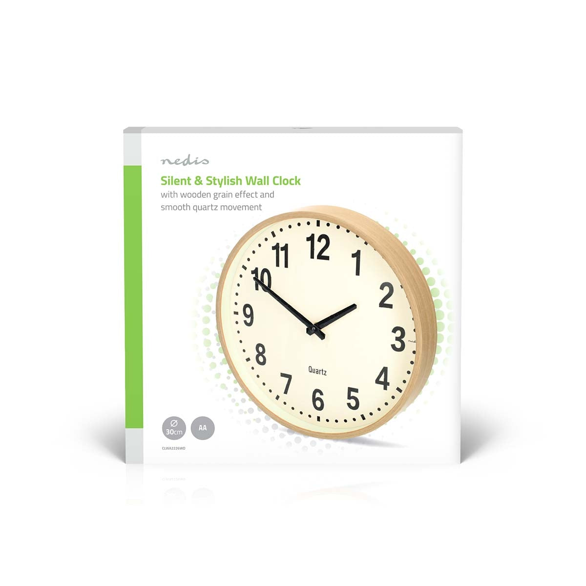 Silent Wall Clock, 300mm, Wood, Silent Movement