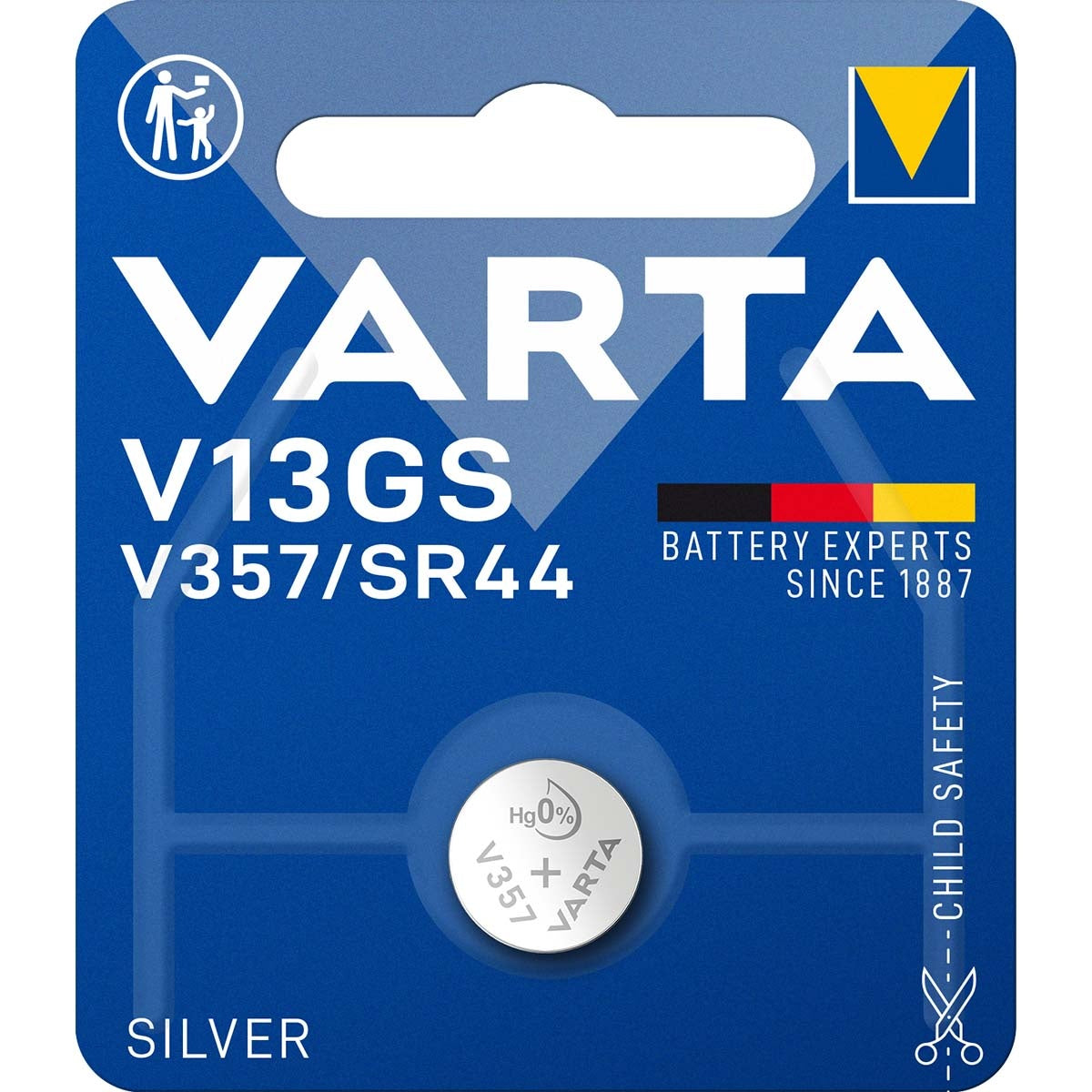 Silver-Oxide battery SR44 | 1.55 V DC | 155 mAh | 1-Blister | Clock | Silver