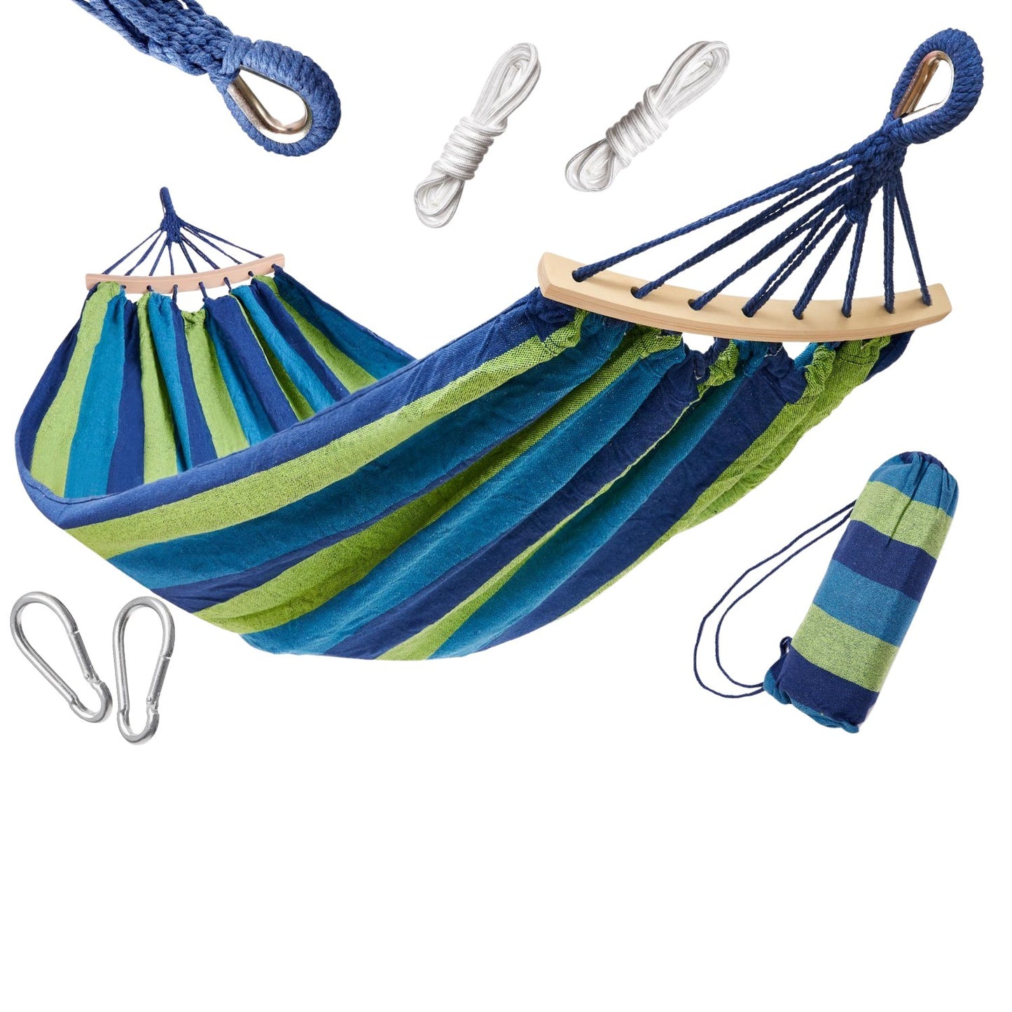Single person hammock 200x100 with reinforced bar + fitting kit