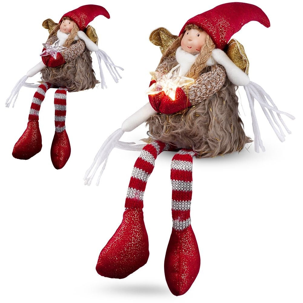 Sitting angel with star and LED lighting - Christmas decoration