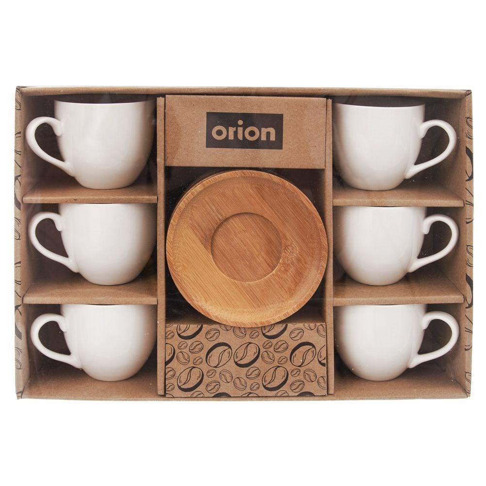 Six Porcelain Cups with Bamboo Saucers in Gift Box