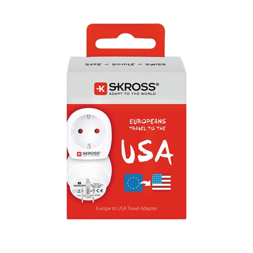 Skross Europe to USA Grounded Travel Adapter, 15A, 110-125V - White
