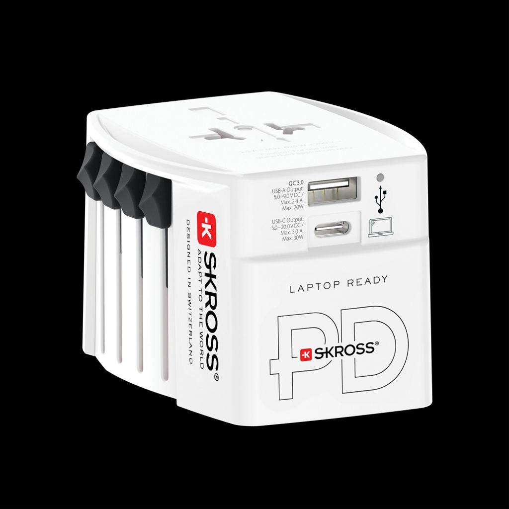 Skross universell reseadapter med USB-A/USB-C 30W laddningsadapter