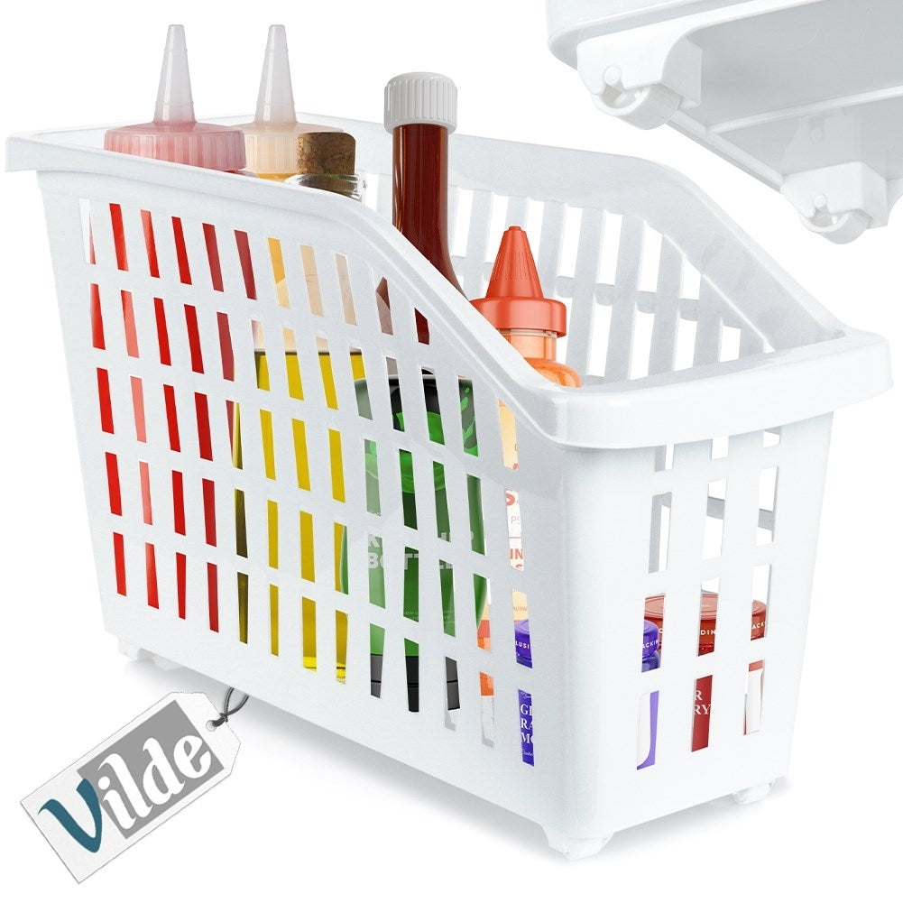 Slim storage container on wheels for home and office