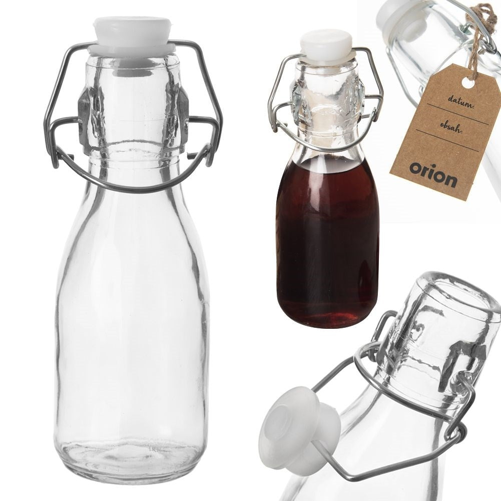 Small glass bottle 160 ml with tight-fitting clamp closure