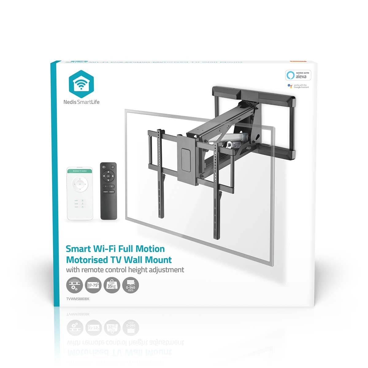 SmartLife Motorised TV Wall Mount | 37 - 75 " | Maximum supported screen weight: 35 kg | Rotatable | Minimum wall distance: 153 mm | Maximum wall distance: 485 mm | Remote controlled | ABS / Steel | Black