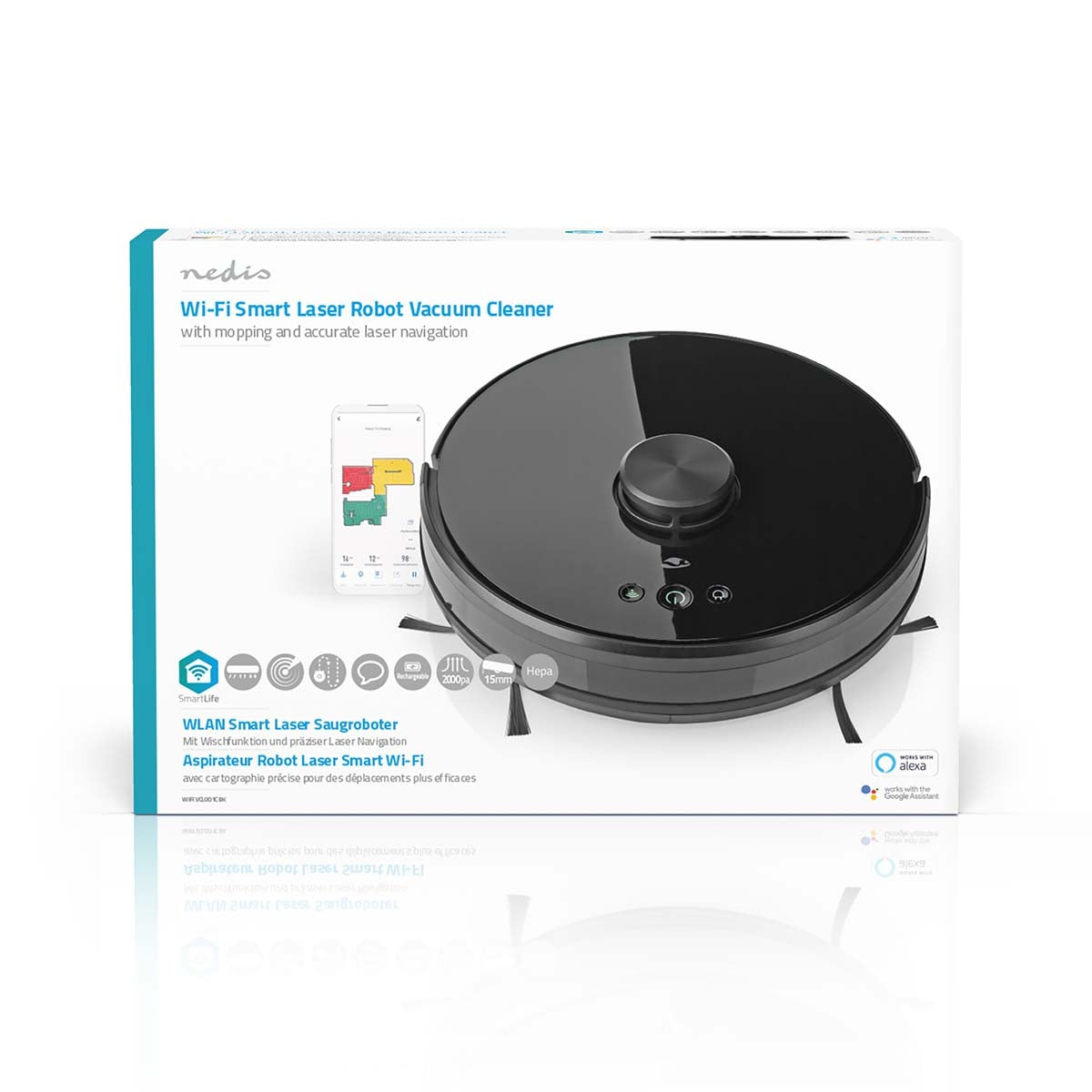 SmartLife Robot Vacuum Cleaner | Laser Navigation | Wi-Fi | Capacity collection reservoir: 0.6 l | Automatic charging | Maximum operating time: 2 hrs | Black | Android™ / IOS