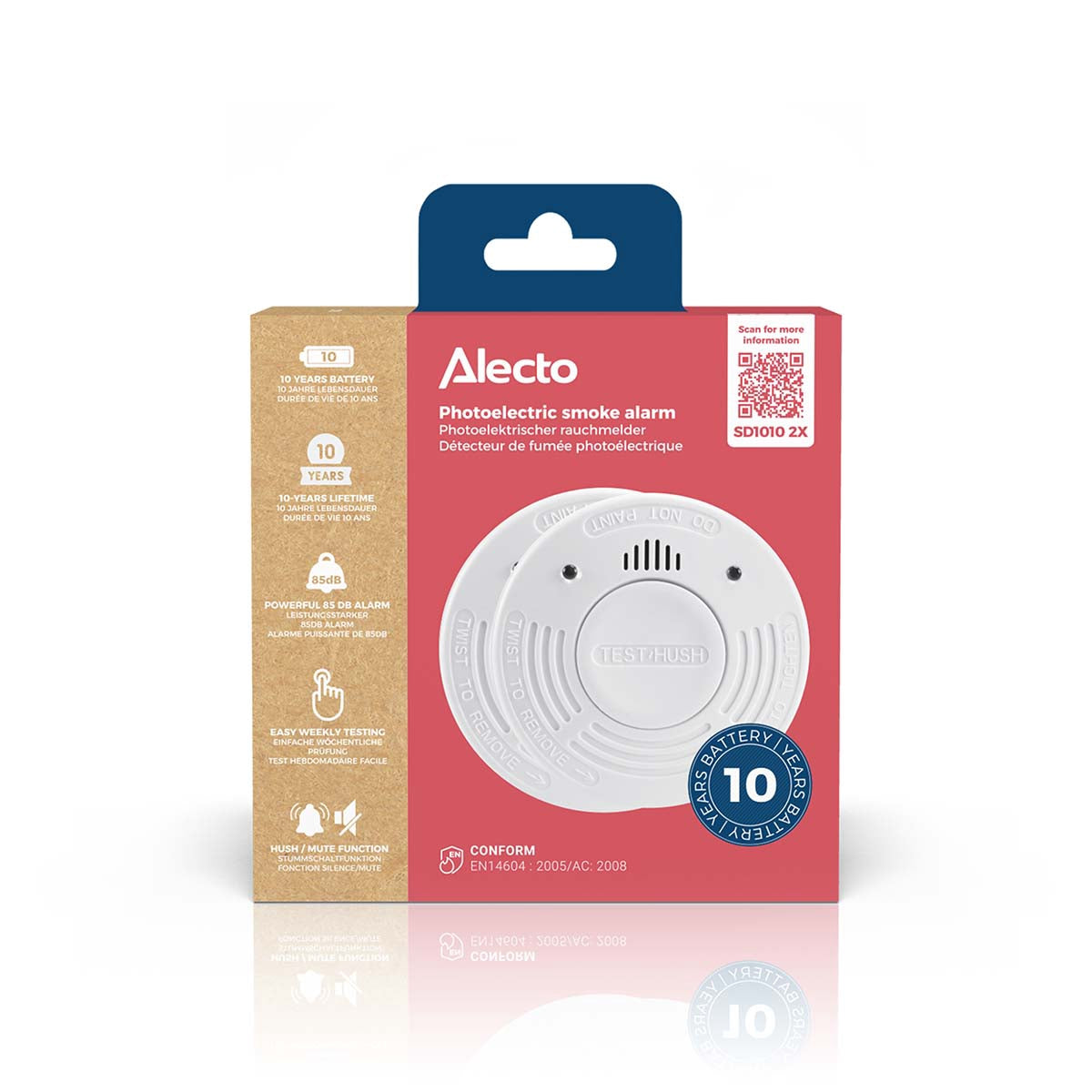 Smoke Detector 2-Pack, 10-Year Battery Life, White
