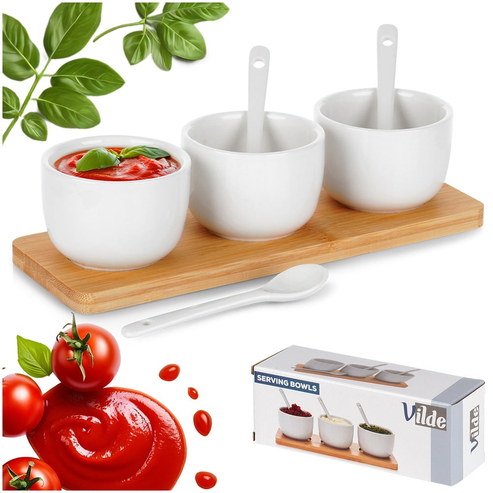 Snack bowls with spoons, ceramic, white, 90 ml, 7 pcs.