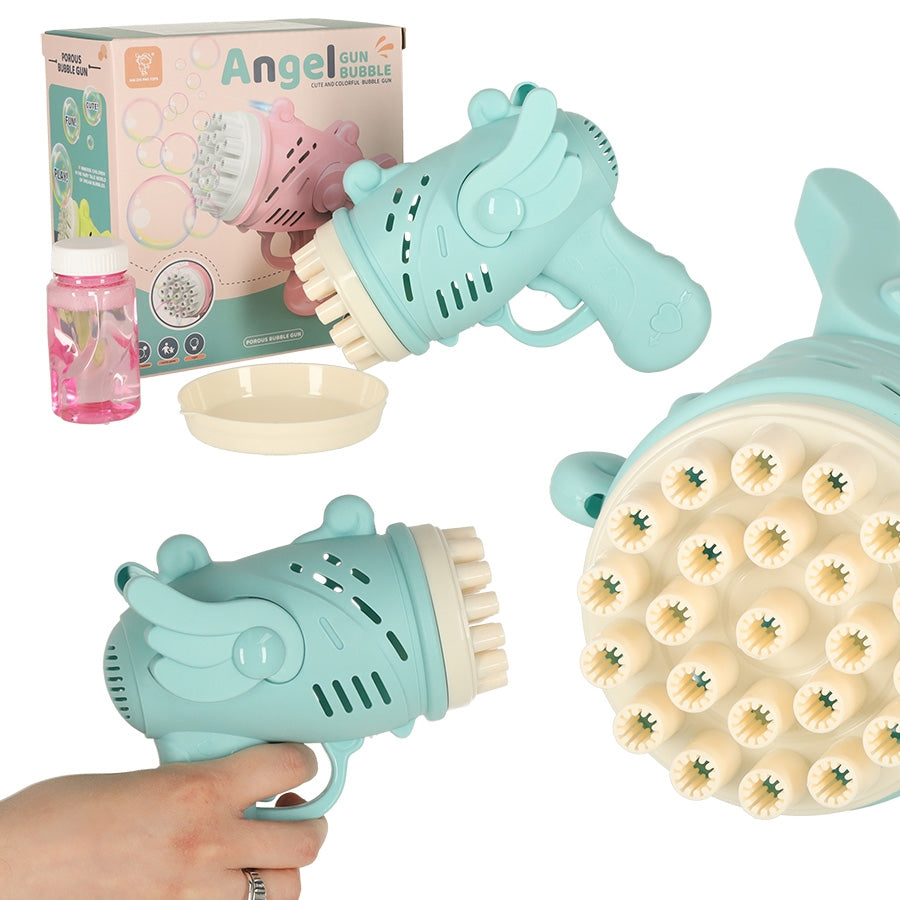 Soap bubble gun soap bubbles with wings blue
