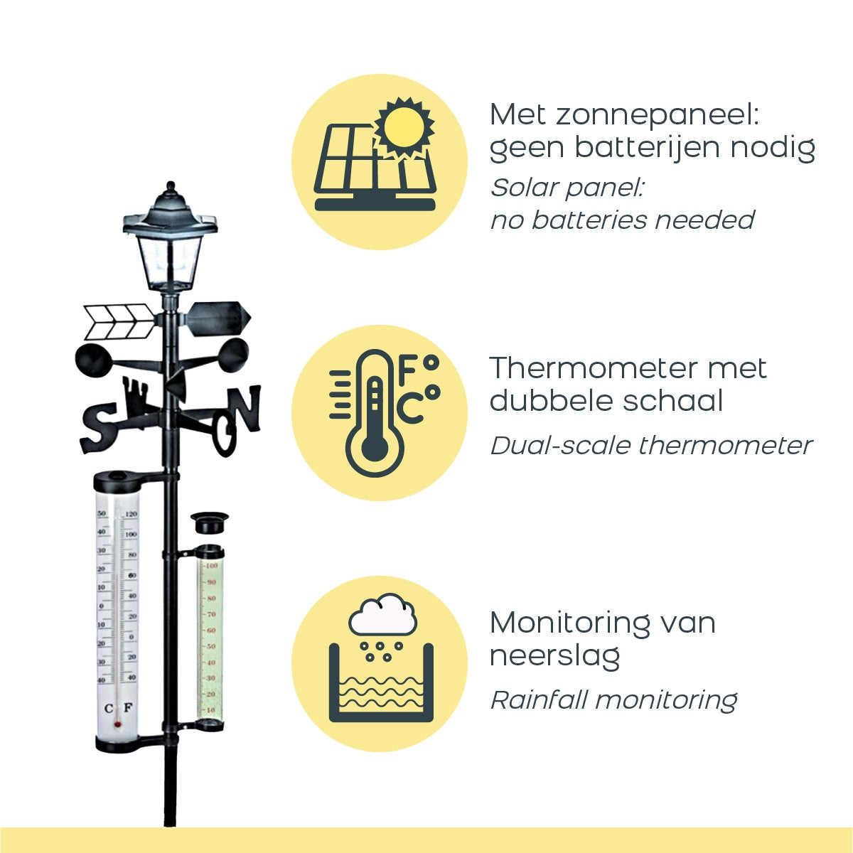 Solar Weather Station with Thermometer and Wind Gauge