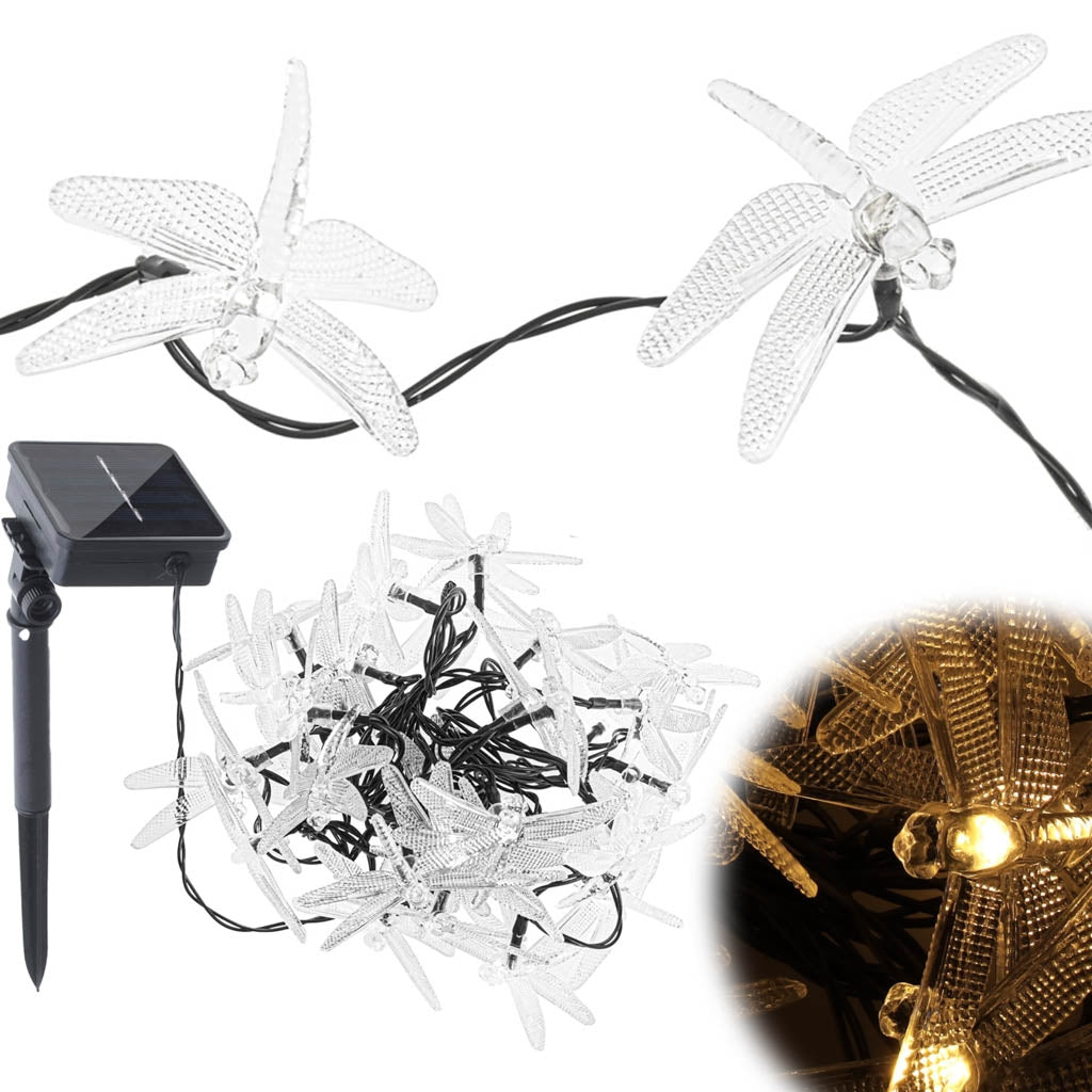 Solar dragonfly garden lights 6.5m 30LED warm white