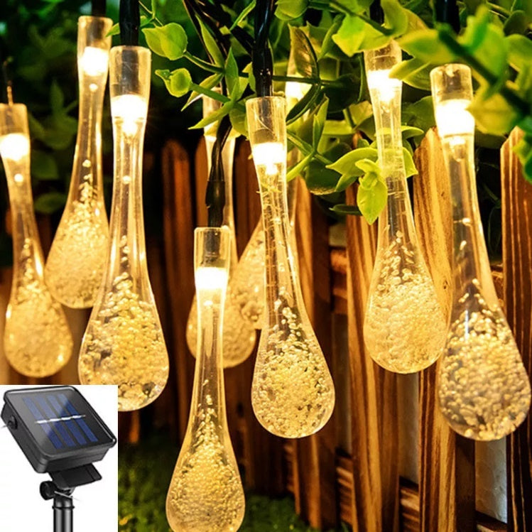 Solar garland LED icicle lights drops warm white