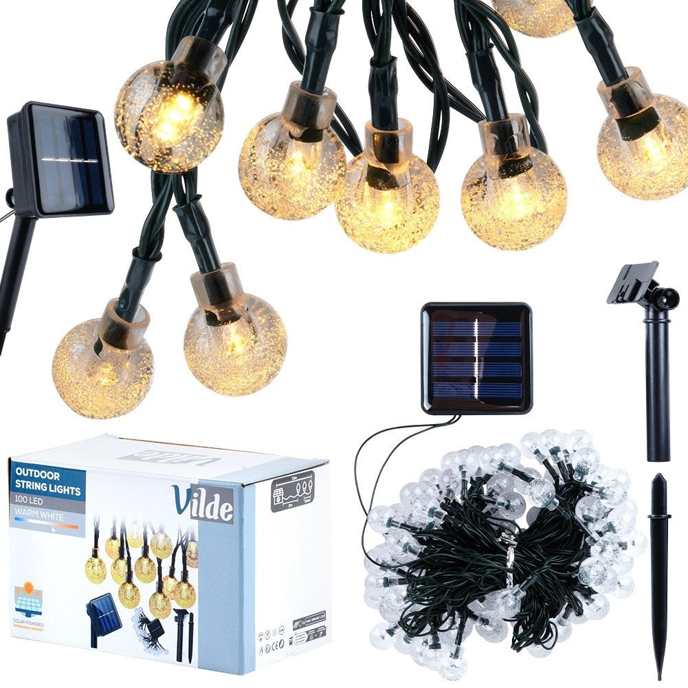 Solar powered garden garland with 100 warm LED lights