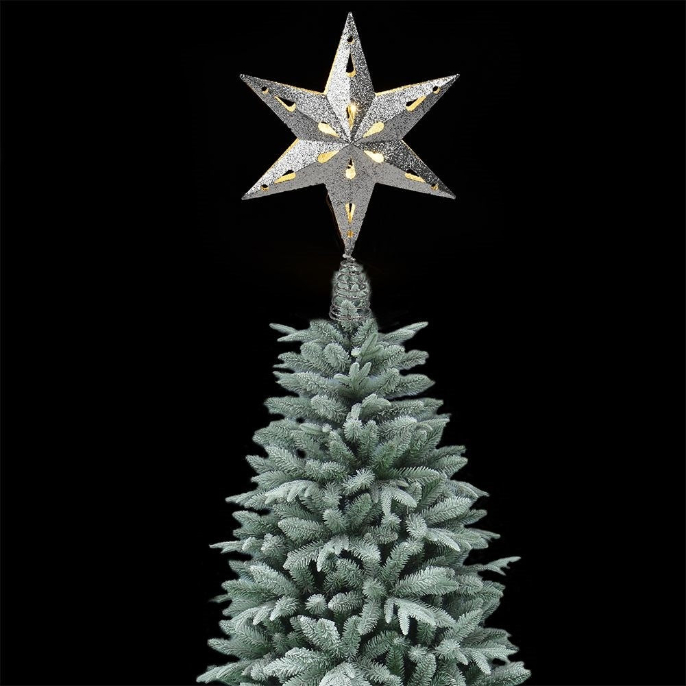 Sparkling LED silver star for Christmas tree, durable and unbreakable