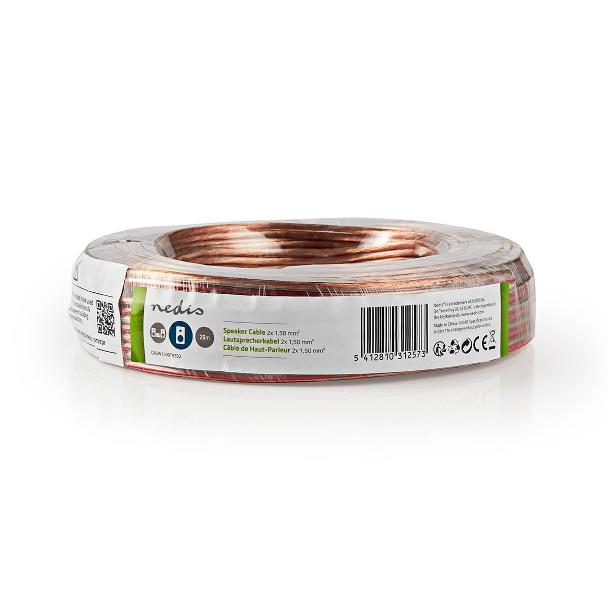 Speaker cable | 2x 1.50 mm² | CCA | 25.0 m | Round | PVC | Transparent | Packaging