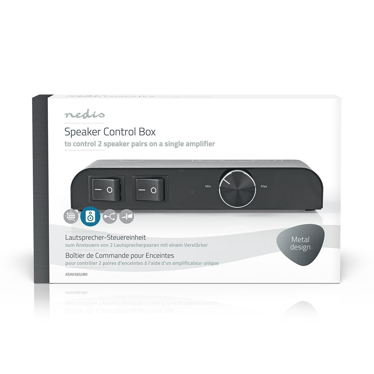 Speaker control box | 2-Port port(s) | The track | Speaker Impedance: 4-16 Ohm | Max load per Channel: 60 W | Volume Control | Aluminum | Black