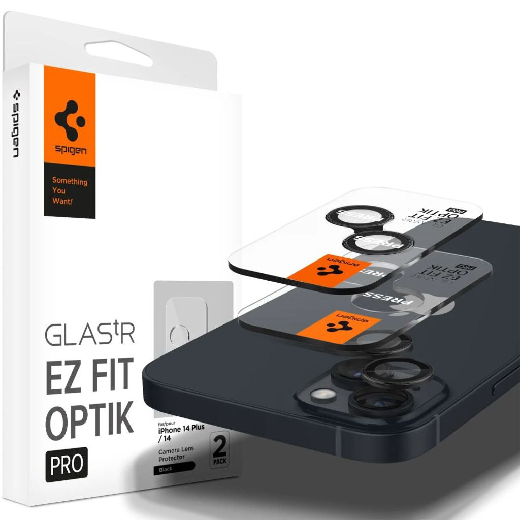 Spigen Glas.Tr Ez Fit Optik 2-pack linsskydd för iPhone 14/Plus/15/Plus - Svart