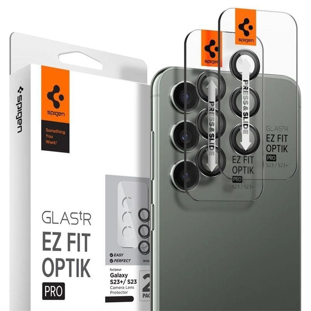 Spigen Samsung Galaxy S23 / S23 Plus Glas.Tr "Ez Fit" Lens Protector Tempered Glass, 2-Pack - Black