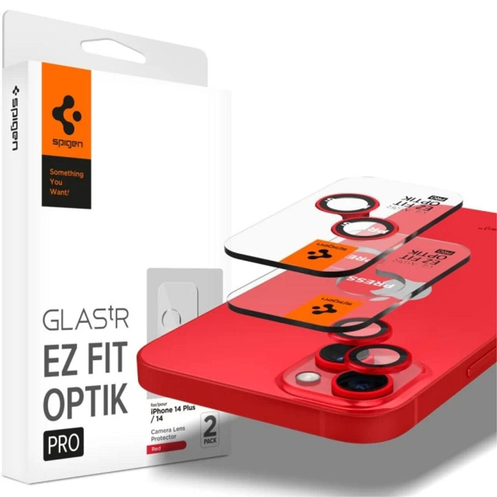 Spigen iPhone 14 / 14 Plus Optik.Tr Ez Fit Lens Protector, 2-Pack - Red