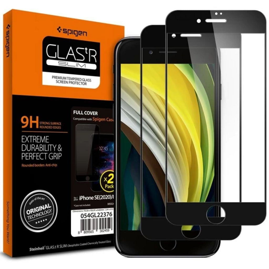 Spigen iPhone 7 / 8 / SE 2020 / 2022 Glass Fc screen protector tempered glass 2-Pack - Black
