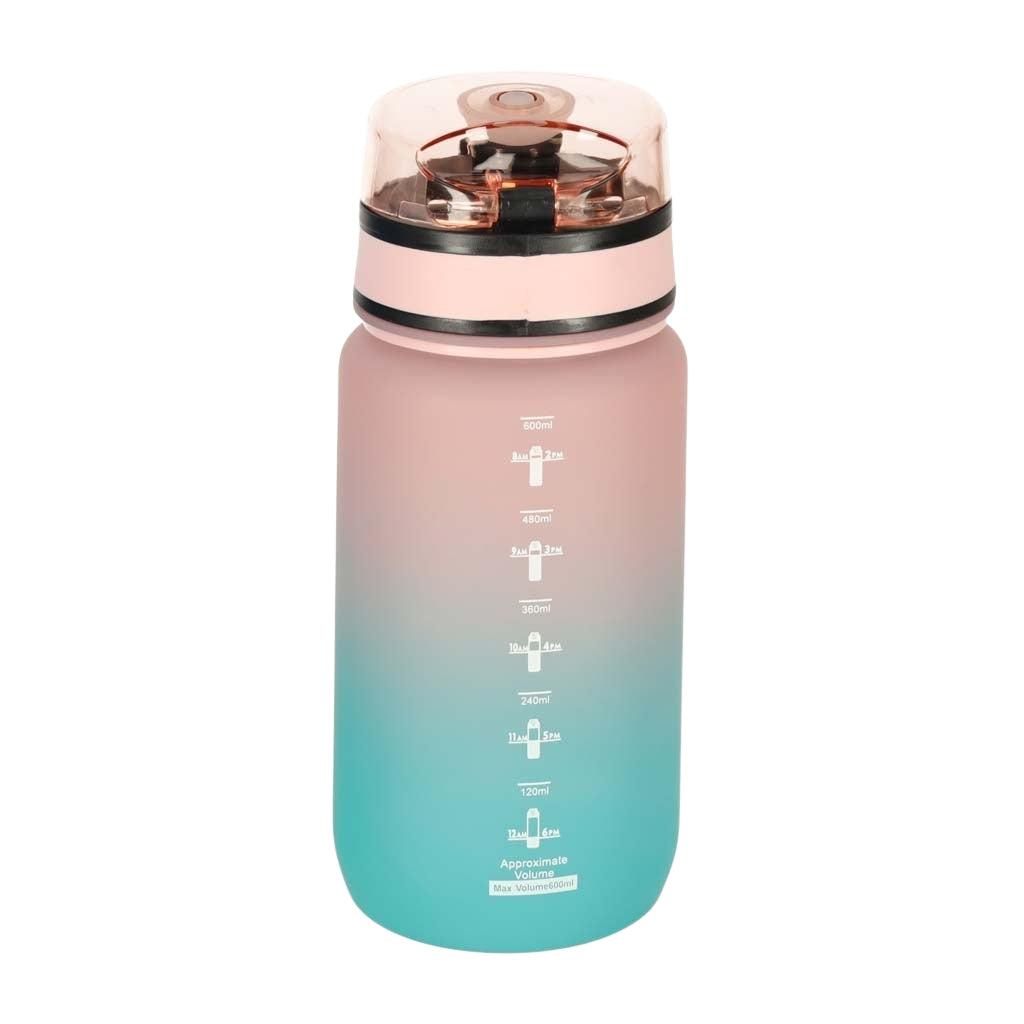 Sports Water Bottle with Straw, Handle, 600ml, Pink-Blue
