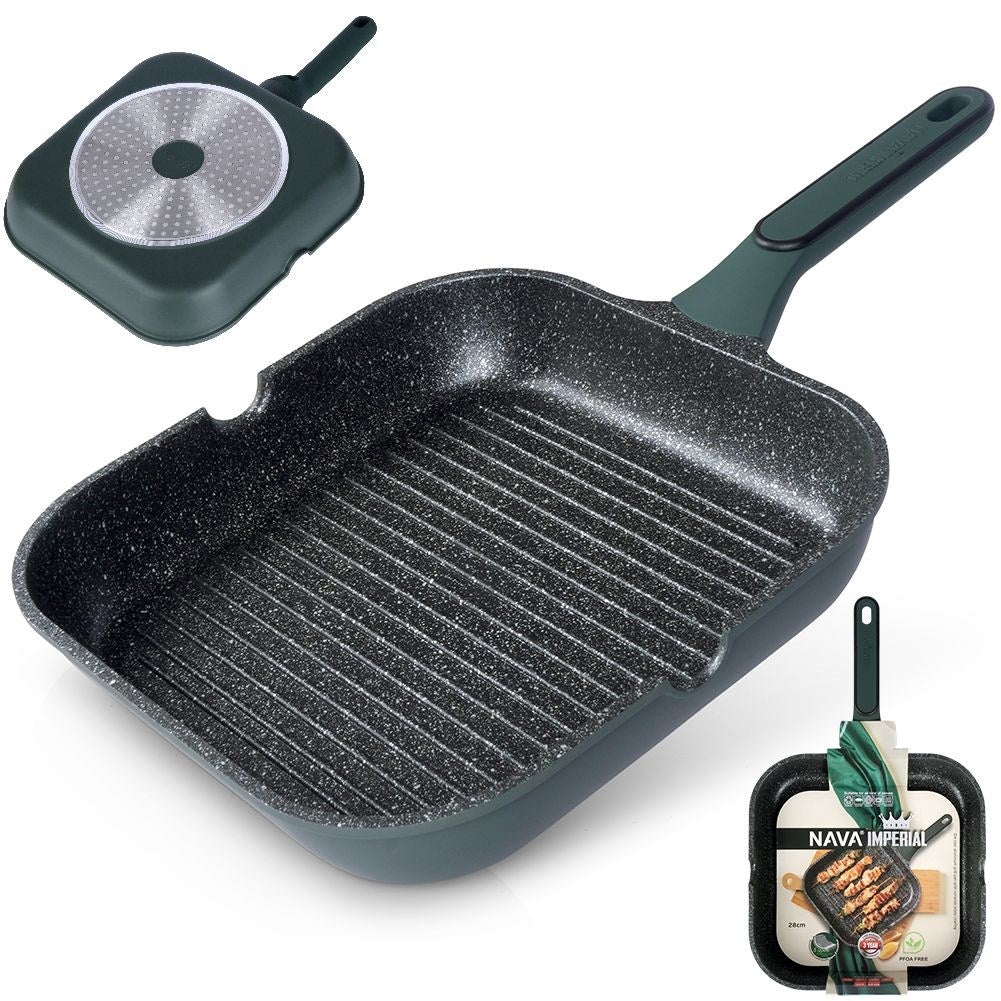 Square grill pan with five-layer non-stick granite coating