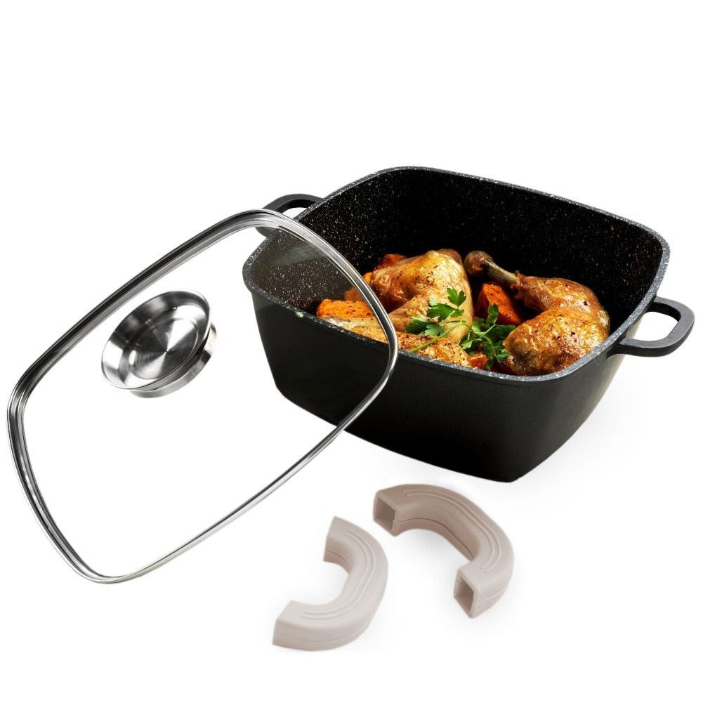 Square pot with durable non-stick granite coating