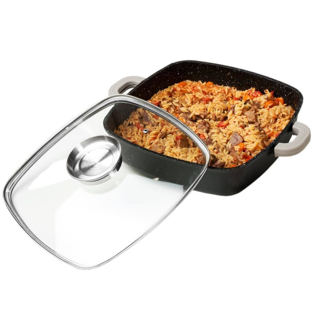 Square pot with five-layer non-stick granite coating