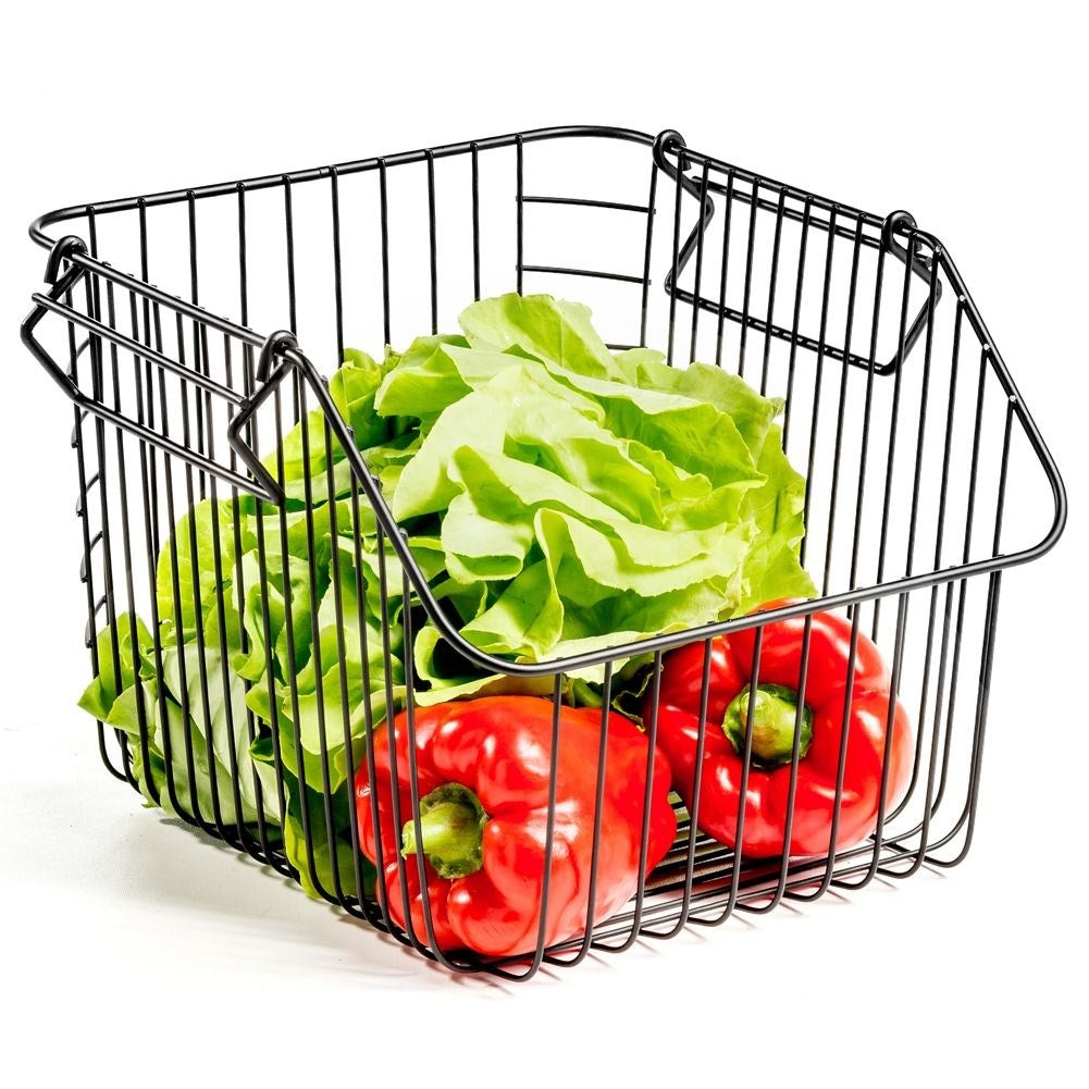 Stackable fruit basket in black metal for kitchen storage