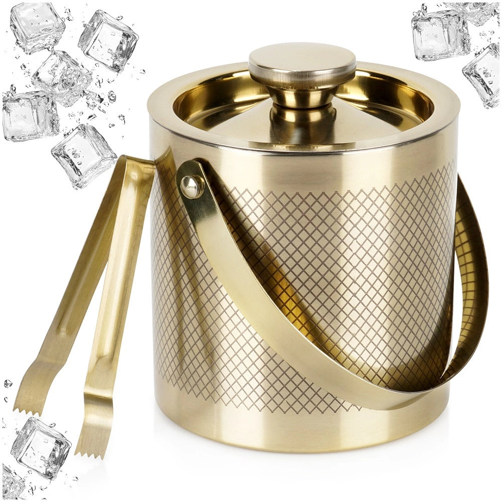 Stainless Steel Gold Ice Bucket with Tongs, 3L Capacity