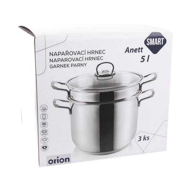 Stainless steel pot with lid and steaming insert for all stoves