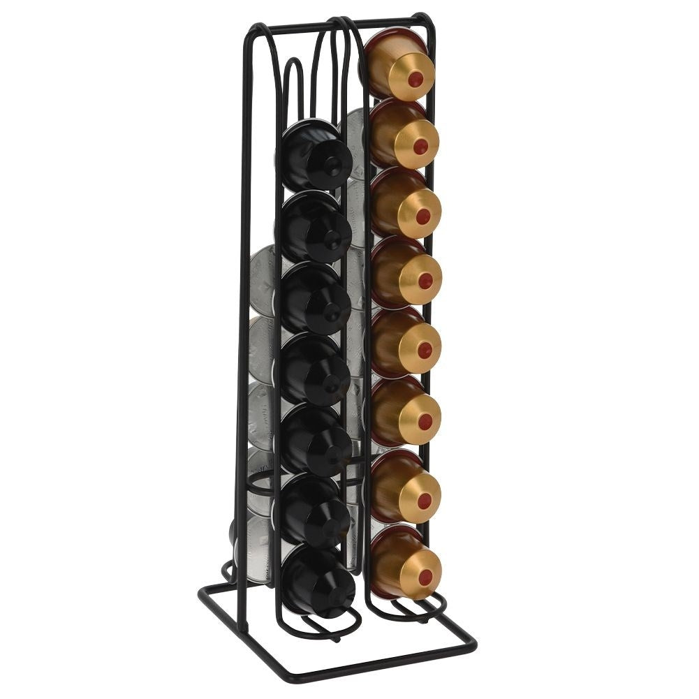 Stand for 32 coffee capsules in black metal