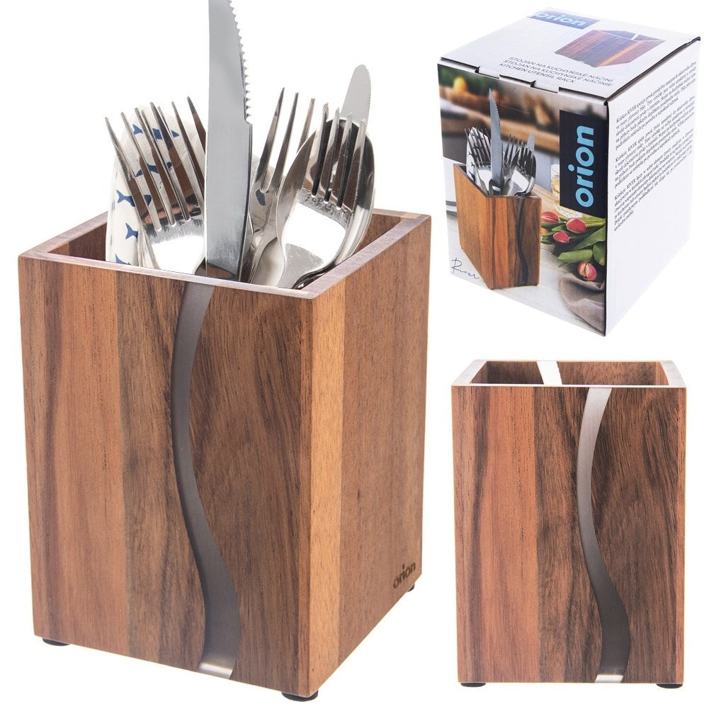 Stand for Kitchen Utensils in Acacia Wood with Resin Details