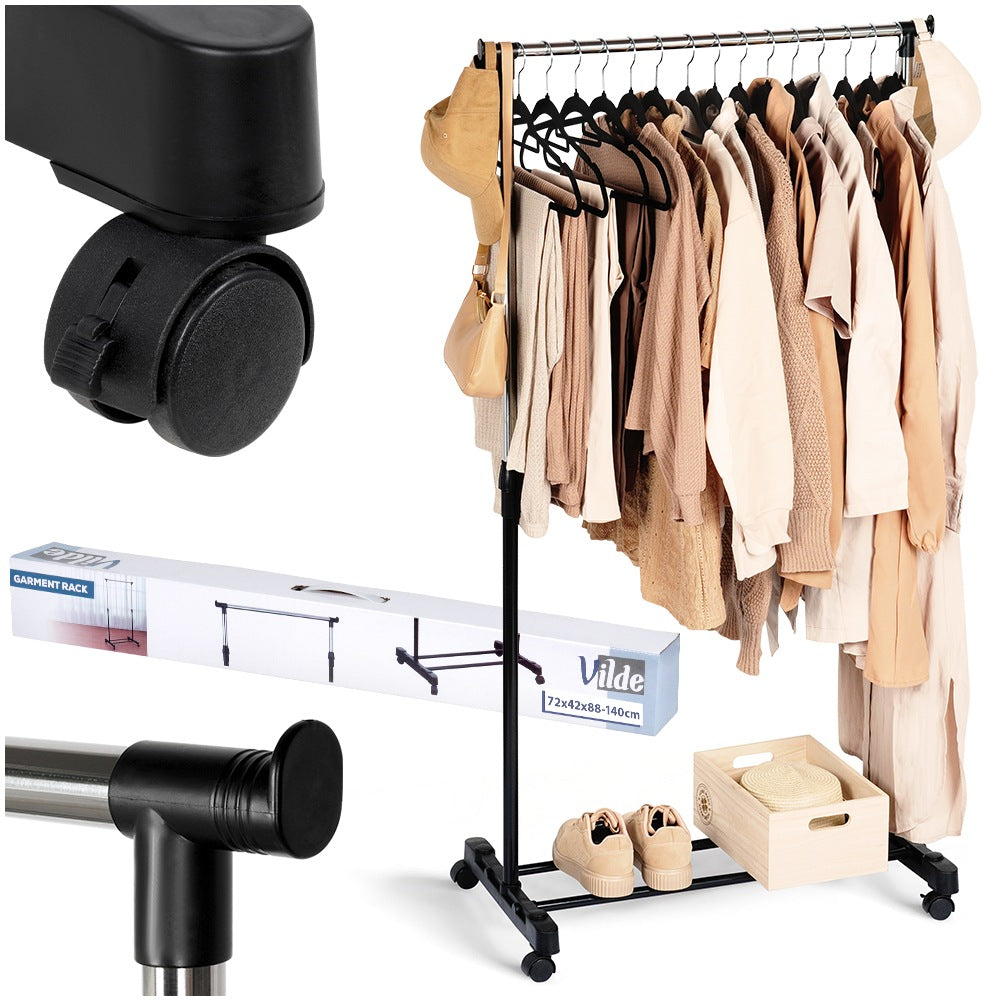 Standing clothes rack, metal, black, on wheels, 140 cm