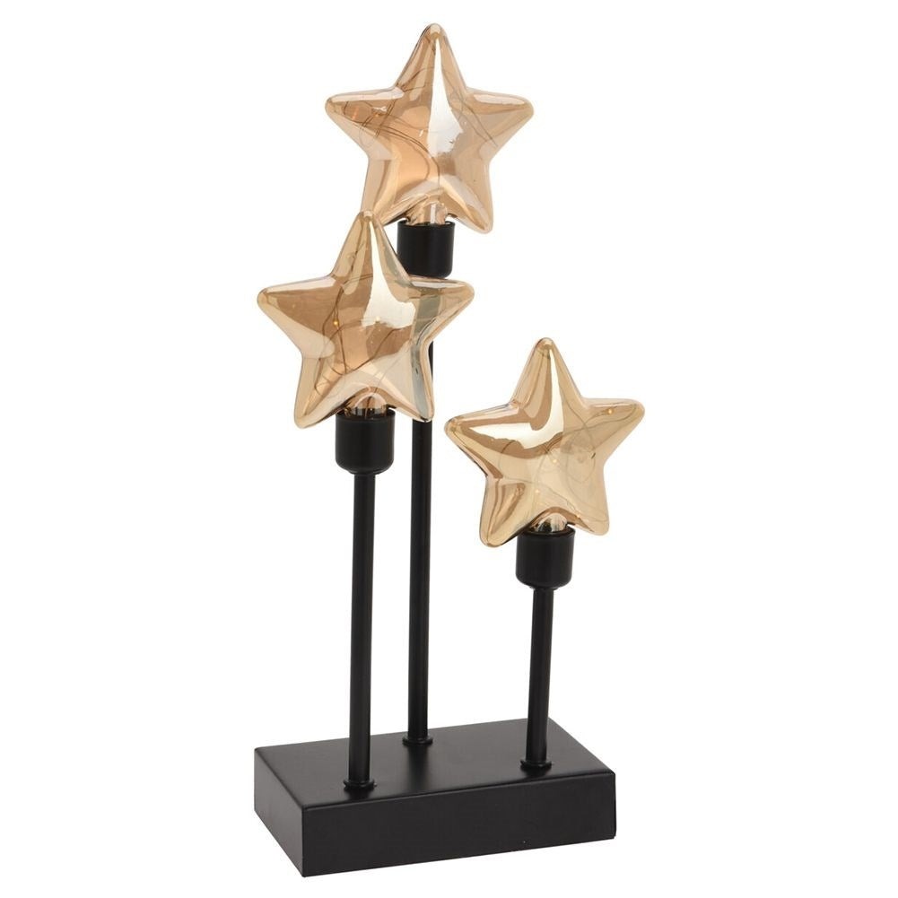 Star-shaped LED lamp with 15 diodes in black metal and glass