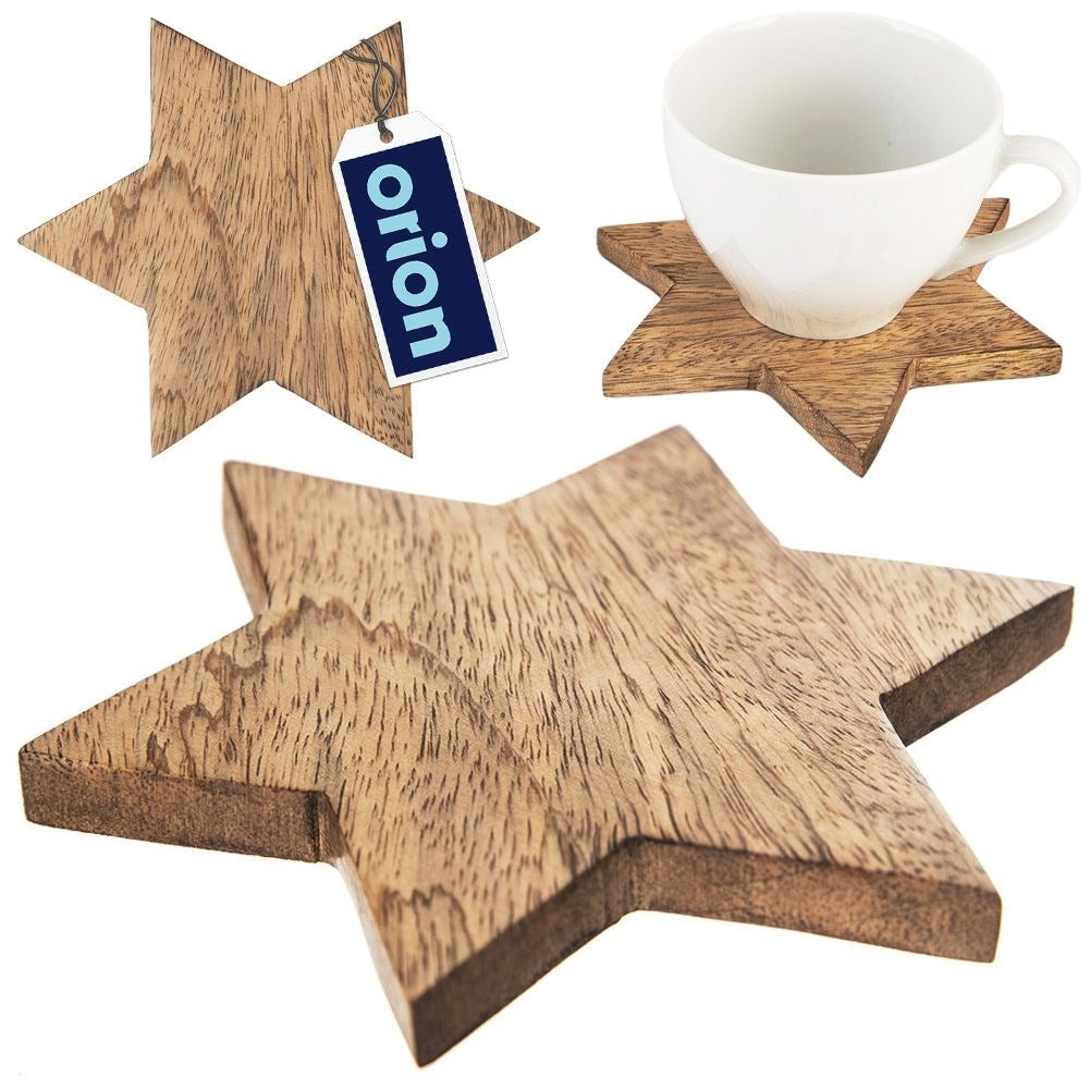 Star-shaped coaster in mango wood, 12.5 cm diameter