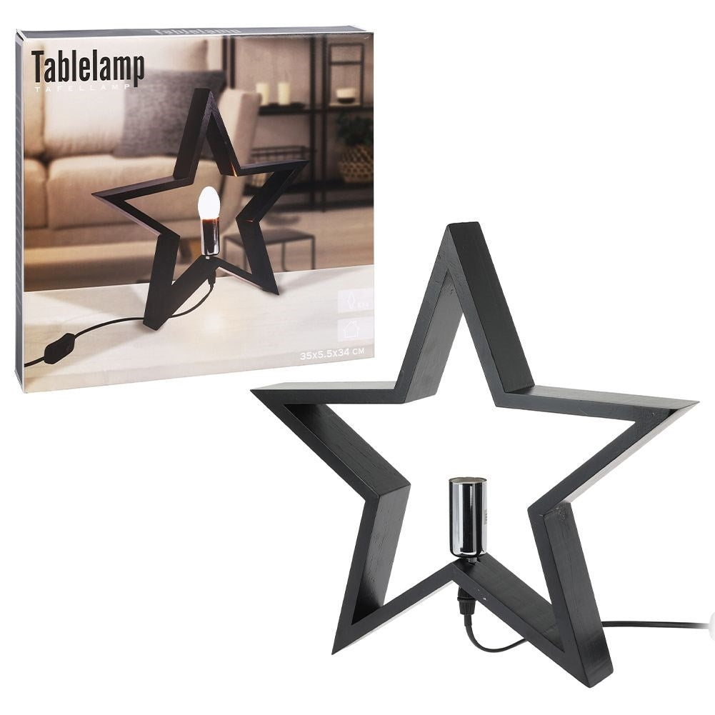 Star-shaped table lamp in black wood for home and office