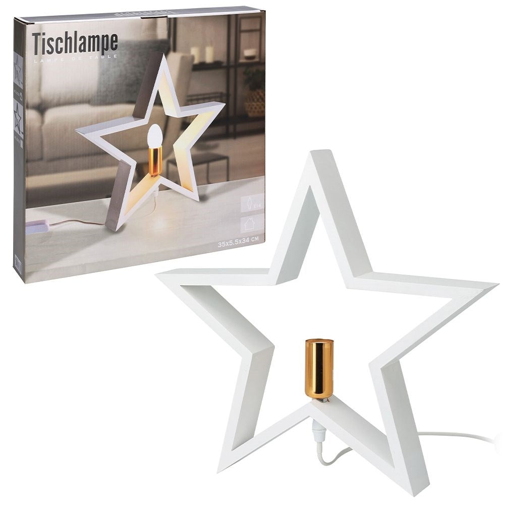 Star-shaped white wooden table lamp for home and office
