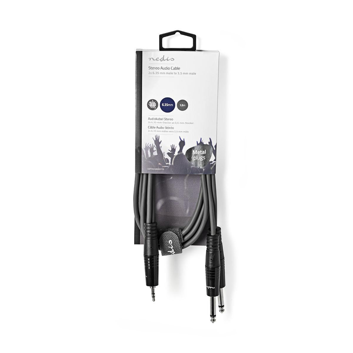 Stereo Audio Cable | 2x 6.35 mm Male | 3.5 mm Male | Nickel plated | 1.50 m | Round | Dark gray | Cardboard sleeve