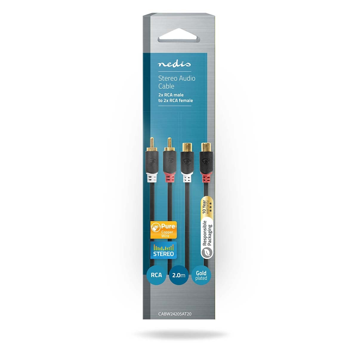 Stereo Audio Cable | 2x RCA Male | 2x RCA Female | Gold Plated | 2.00 m | Round | Anthracite | Box