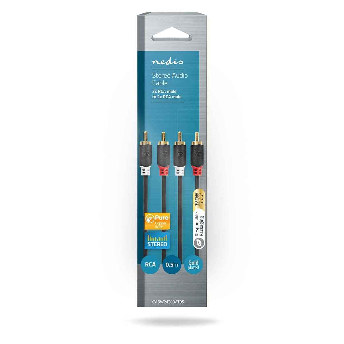 Stereo Audio Cable | 2x RCA Male | 2x RCA Male | Gold Plated | 0.50 m | Round | Anthracite | Box